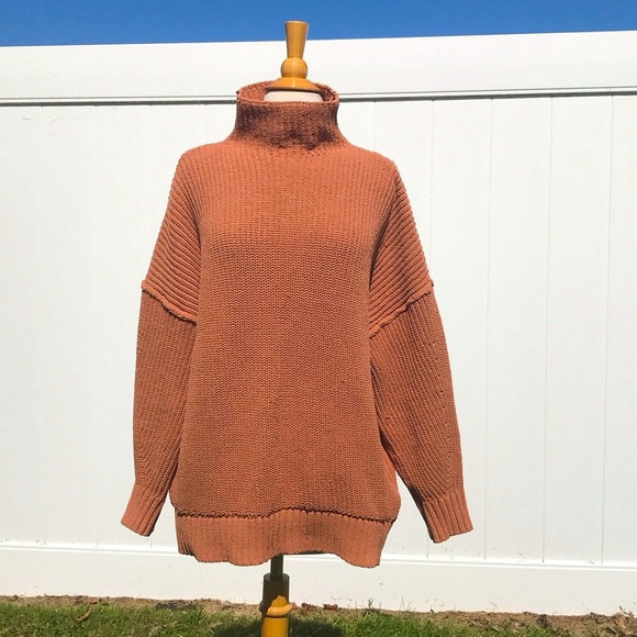 Aerie Rust Oversized Knit Mock Turtleneck Sweater Size Medium - Picture 1 of 16